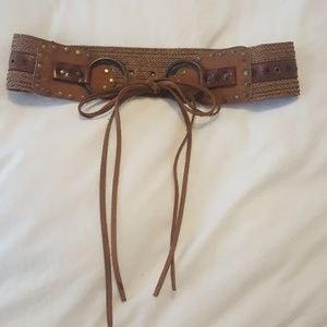 Boho Woven/ Leather Tie Belt